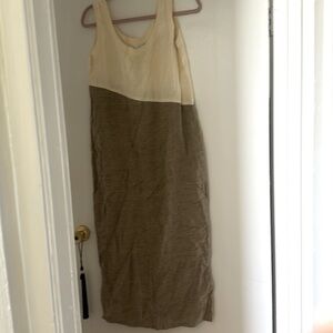 Vintage earth toned sack dress. Size xs 100% linen. Pockets!
